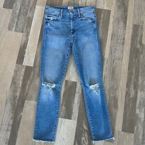 Mother Denim High Waisted Looker Ankle Fray Jeans Shoot To Thrill Destroyed